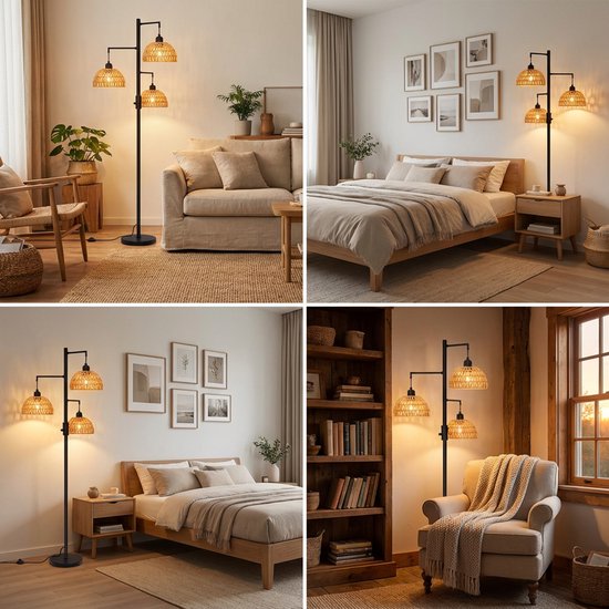 Swag Hanglamp van rotantouw, lampenkappen, cliptouw