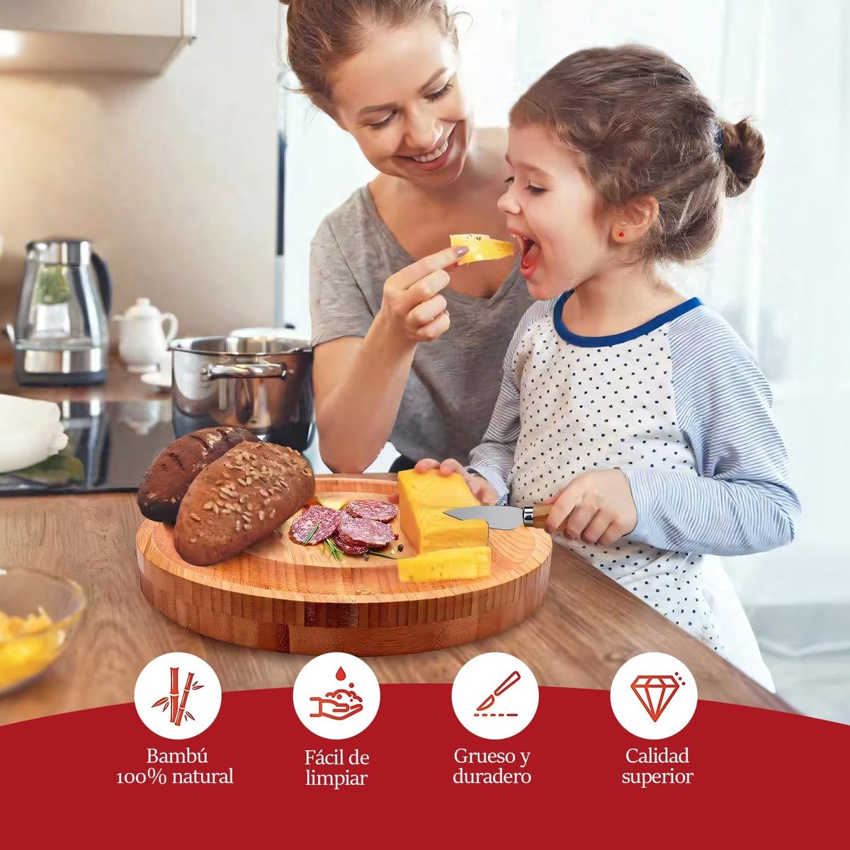 Bamboe Kaasplank Cadeauset Charcuterie Bord Milieuvriendelijke Kaasplank Perfect Voor Feesten Housewarmings Bruiloften Verjaardagen En Zakelijke Geschenken Met Mes Set Afmetingen 34x28x1 5 Cm — cadeau in Kookcadeaus - foto 4