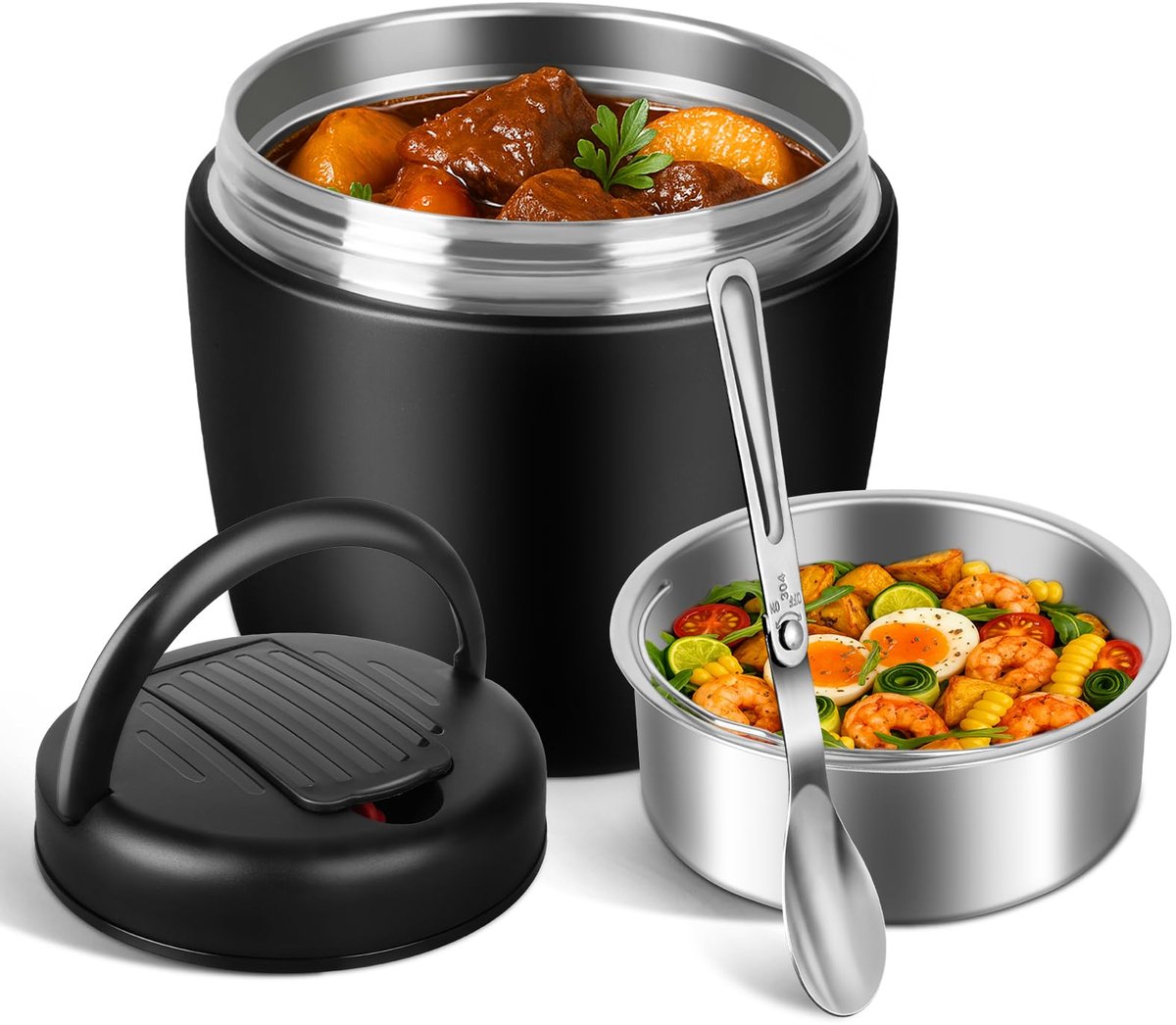 Ynkkvre - Voedselcontainer - Voedsel Container - Bentobox - Geïsoleerde voedselpot - Lunchcontainer - Soep Thermo - 1200ml Thermo Beker - Dubbelwandige Vacuüm Isolatie - 6 Uur Warm / 8 Uur Koud - 100% Lekvrij Design