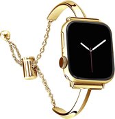 Stravo Sieraden Horlogeband met Kettingsluiting – Geschikt voor Apple Watch 42mm (Series 12/11/10), 41mm (Series 9/8/7), 40mm (Series 6/5/4, SE 3/2/1) – Dunne Metalen Armband – Goud