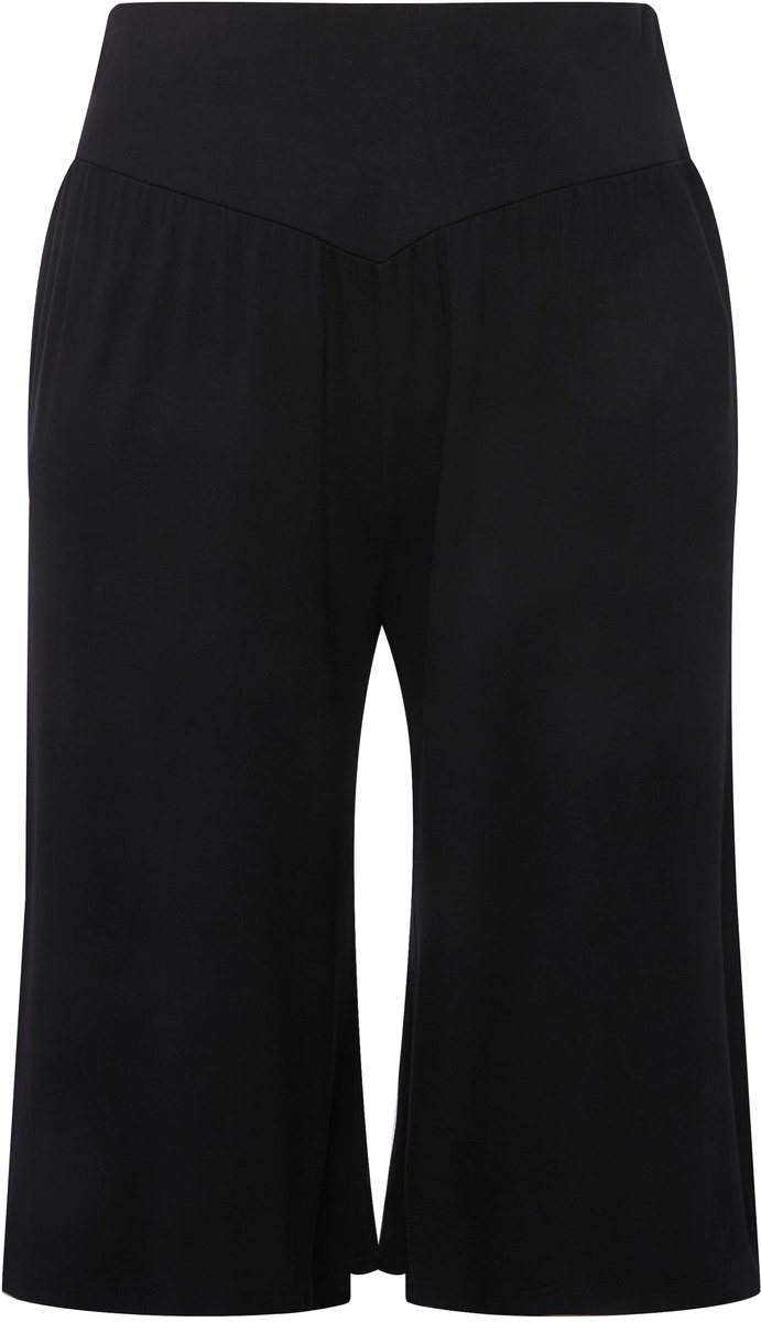 Ulla Popken - Dames - Bermuda wijde rechte pijp elastische tailleband - Zwart - Maat 58+
