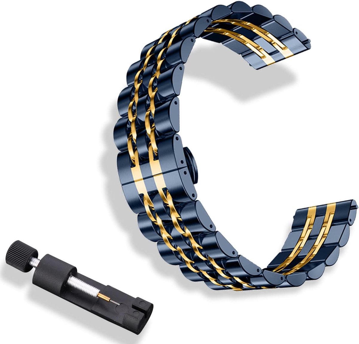 Cosensi - Roestvrij stalen armband 22 mm breedte, snelsluiting, gepolijst, blauw goud, unisex diversiteit, accessoire met hoogglans - Armband 22mm breedte