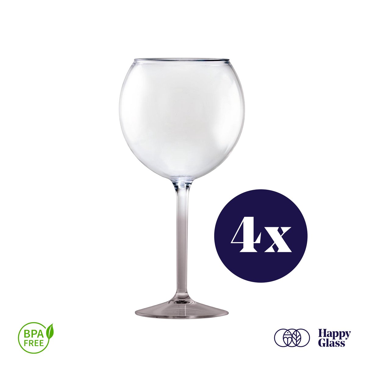 HappyGlass Miss Liza - Set van 4 kunststof Gin Tonic glazen - 63cl - Noble smoke steel - BPA-vrij Tritan