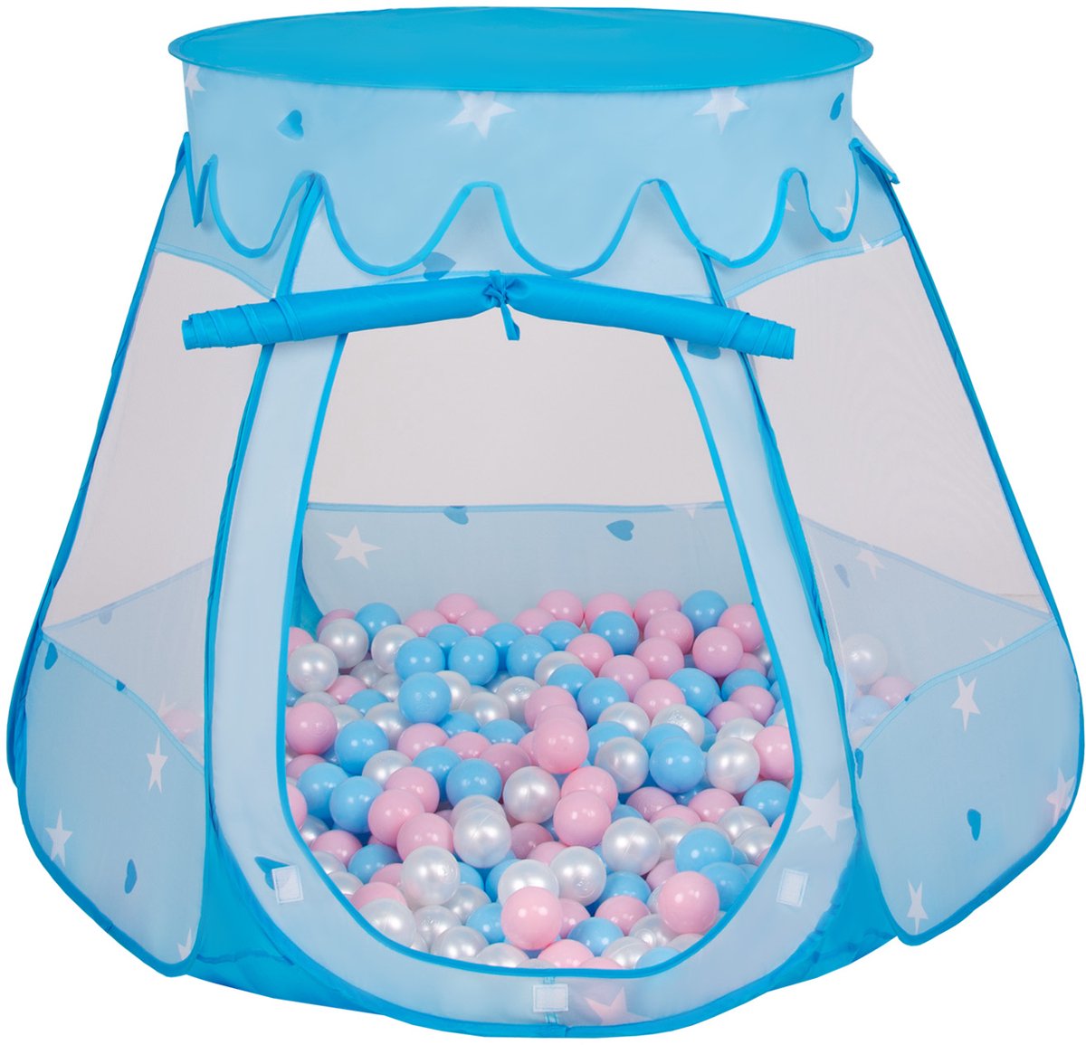 Selonis Jongens en Meisjes Kasteeltent voor Kinderen met 100 ballen - Snel Opvouwbaar met Afneembaar Dak en Ademend Gaas - Buitenspeelgoed en Binnenhuis Plezier met Opbergtas - blauw:babyblauw-paarsroze-parelmoer