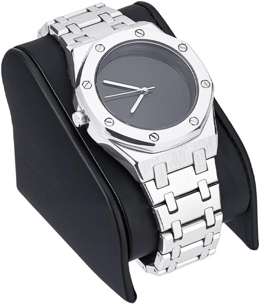 Leren horlogehouder display standaard voor enkele horloges 5,3 x 7,6 x 6,2 cm - zwart - armband display frame voor sieraden - winkels - tentoonstellingen - thuisdecoratie