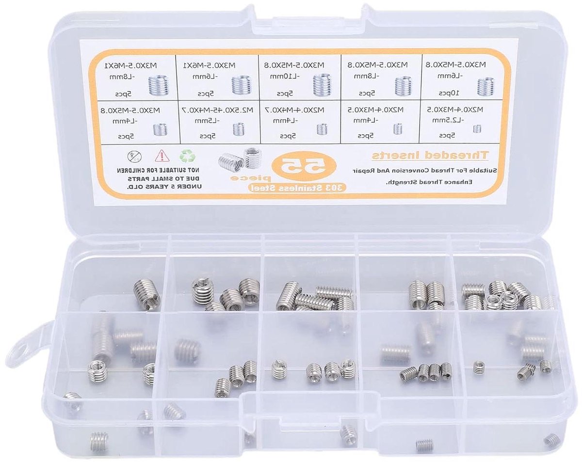 Cosensi - Schroefdraad Insert Assortiment Kit voor Dunne Metalen Reparatie - Bevestiging - M2 M2.5 M3 - 55 stuks.