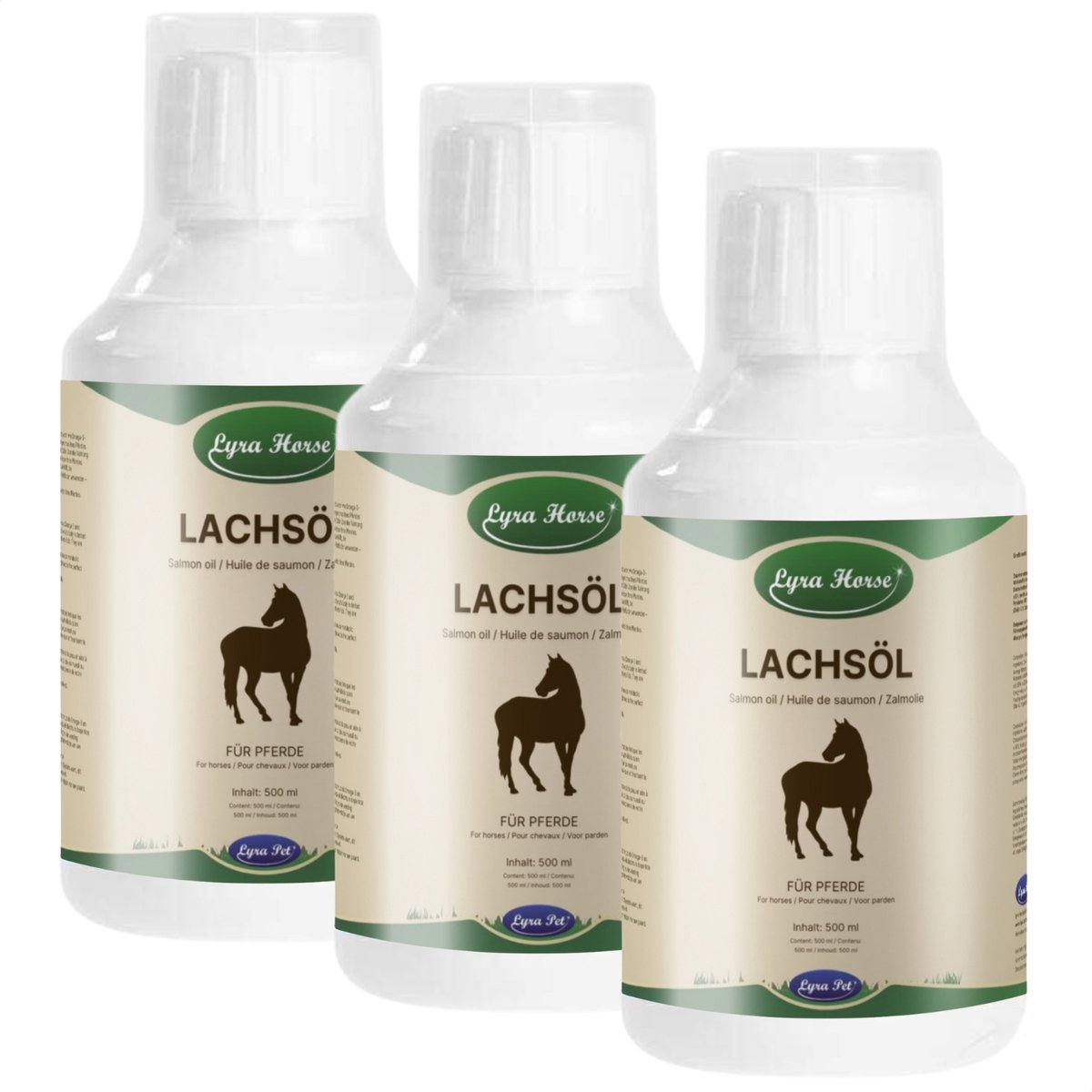 3 x 500 ml Lyra Horse® 100 % zalmolie voor paarden
