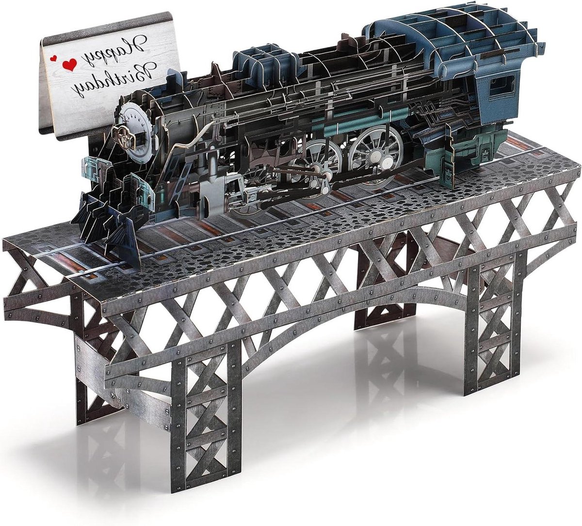 Cosensi - Handgemaakte Vintage Trein 3D Verjaardagskaart met Envelop - Vaderdag en Verjaardag Keepsake Gift - Papa, Opa, Man, Vriend