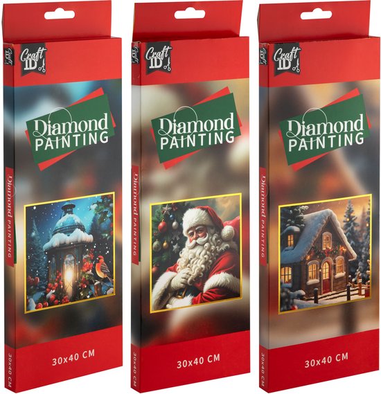 Craft Sensations Peinture de diamants Adultes Forfait Complet - 3 variantes - Thema de Noël - Peinture de diamants de Noël - Taille 30 x 40 CM - Peinture de diamants Enfants