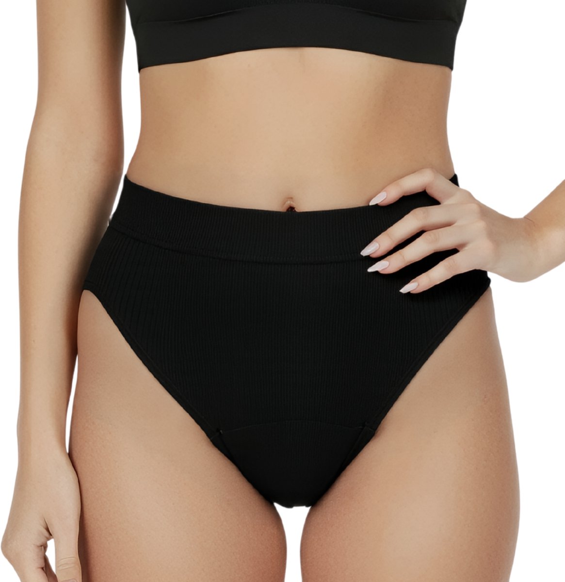 High Waist Menstruatie Slip - Jasmijn - 4 Laags - Maat XXL - Zwart - Lekvrij Menstruatie Ondergoed - Period Underwear - Bamboe Dames Ondergoed - Incontinentie Ondergoed - Wasbaar - Herbruikbare Inlegkruisjes - Tampons - Maandverband