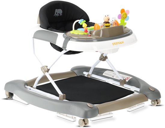 Deryan Luxe 4-in-1 Loopstoel - Schommelfunctie -Inclusief speelset en dienblad - inklapbaar - Bruin