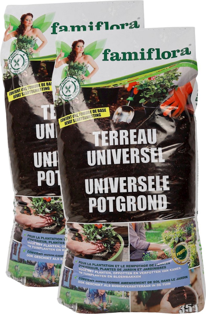 Bol.com Famiflora universele potgrond - 70 liter (2x 35L) - Inhoud: 35L - Met startbemesting - Geschikt voor tuinplanten & kamer... aanbieding