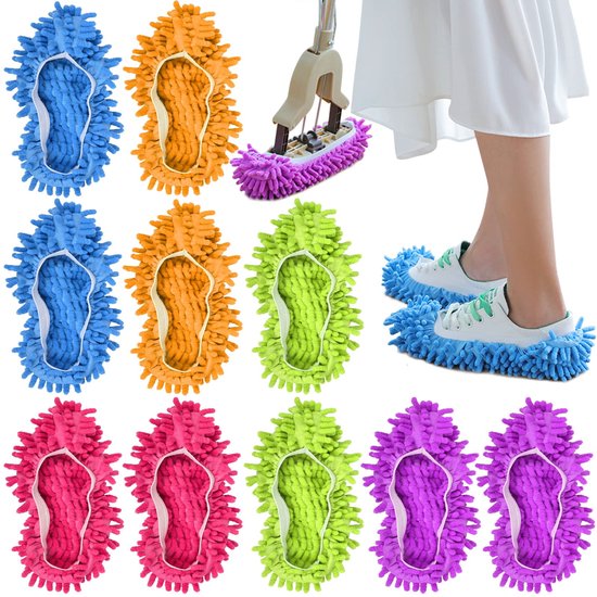 LUOXIAQIFEI 3 paar vloerwisser-pantoffels microvezel stof poetsschoenen voor het schoonmaken van huis, 3 kleuren