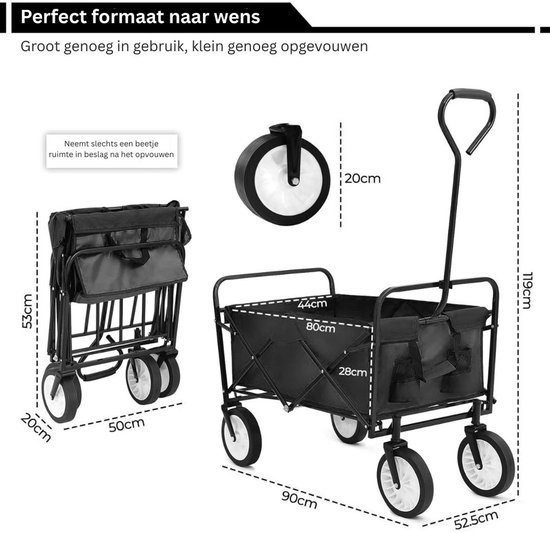 VH Supplies® Bolderkar Opvouwbaar - Bolderwagen - Handkar - 98L - Max 80kg van VH Supplies — afbeelding 5