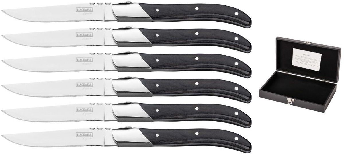 Blackwell Steakmessen Laguiole 6-delig - Pakkahout Handvatten & RVS - Klassiek Elegant Design - Perfect Voor Steak & Vleesgerechten
