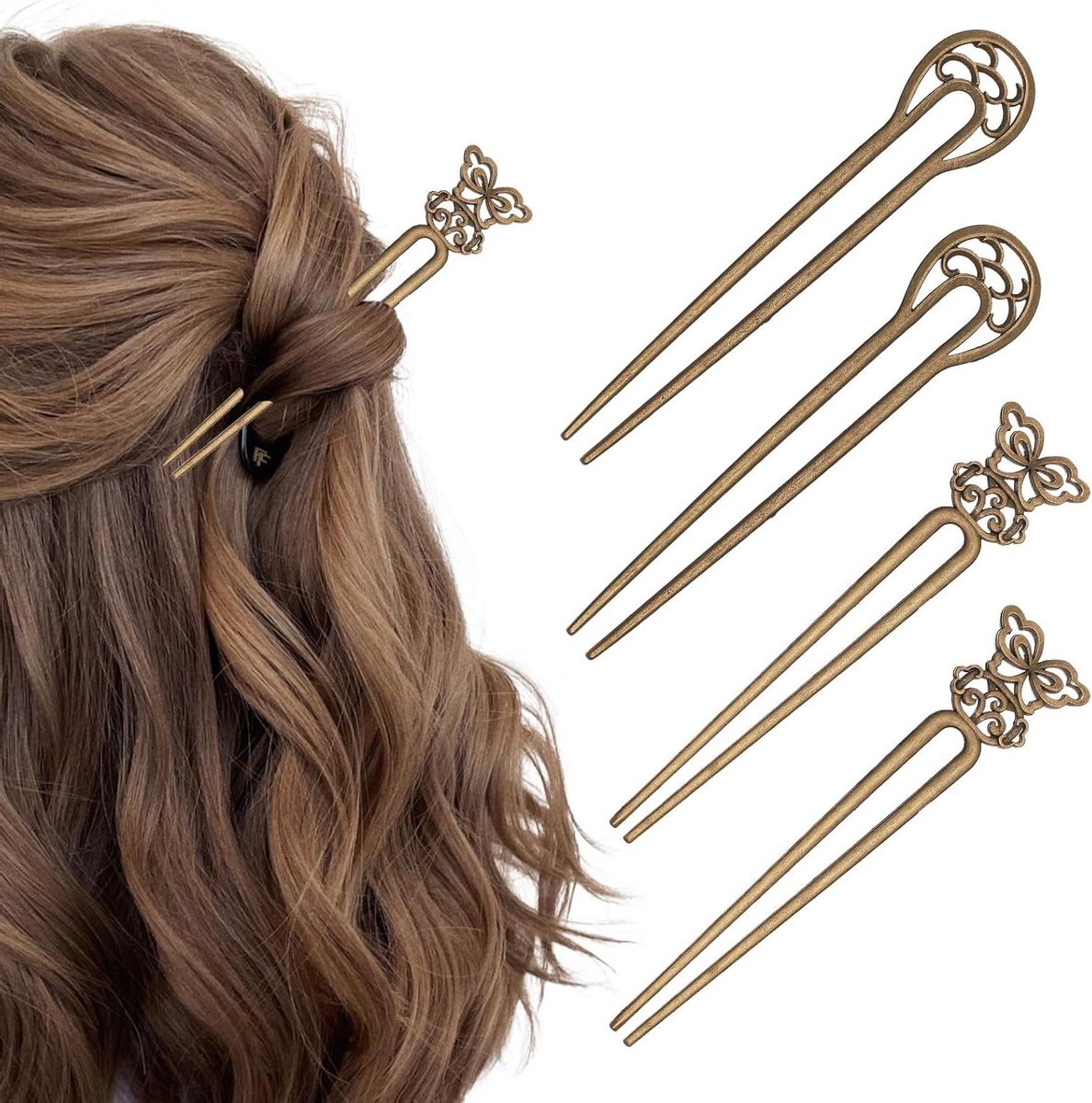 EGoods - Set van 4 metalen U-vormige haarspelden voor het stylen van lang en dik haar