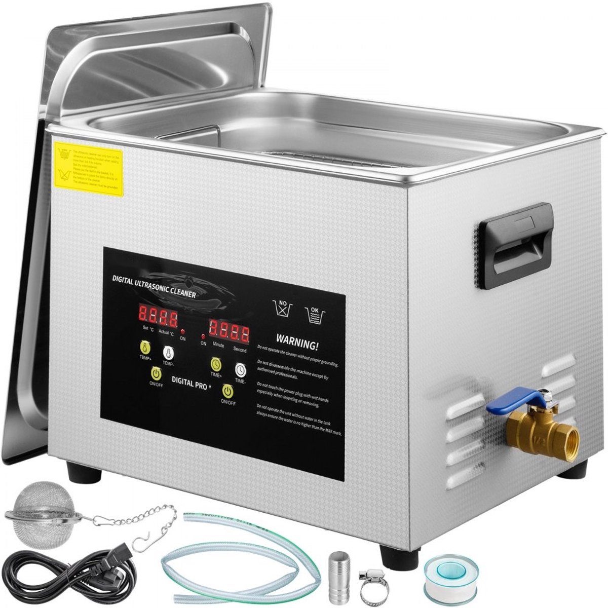 Ultrasoonreiniger - 15 L Digitaal Ultrasoonbad - 600 W Verwarming - 360 W Ultrasoonvermogen - Timer & Thermostaat - RVS Tank met Mand - Voor Laboratorium, Tandarts & Brillen