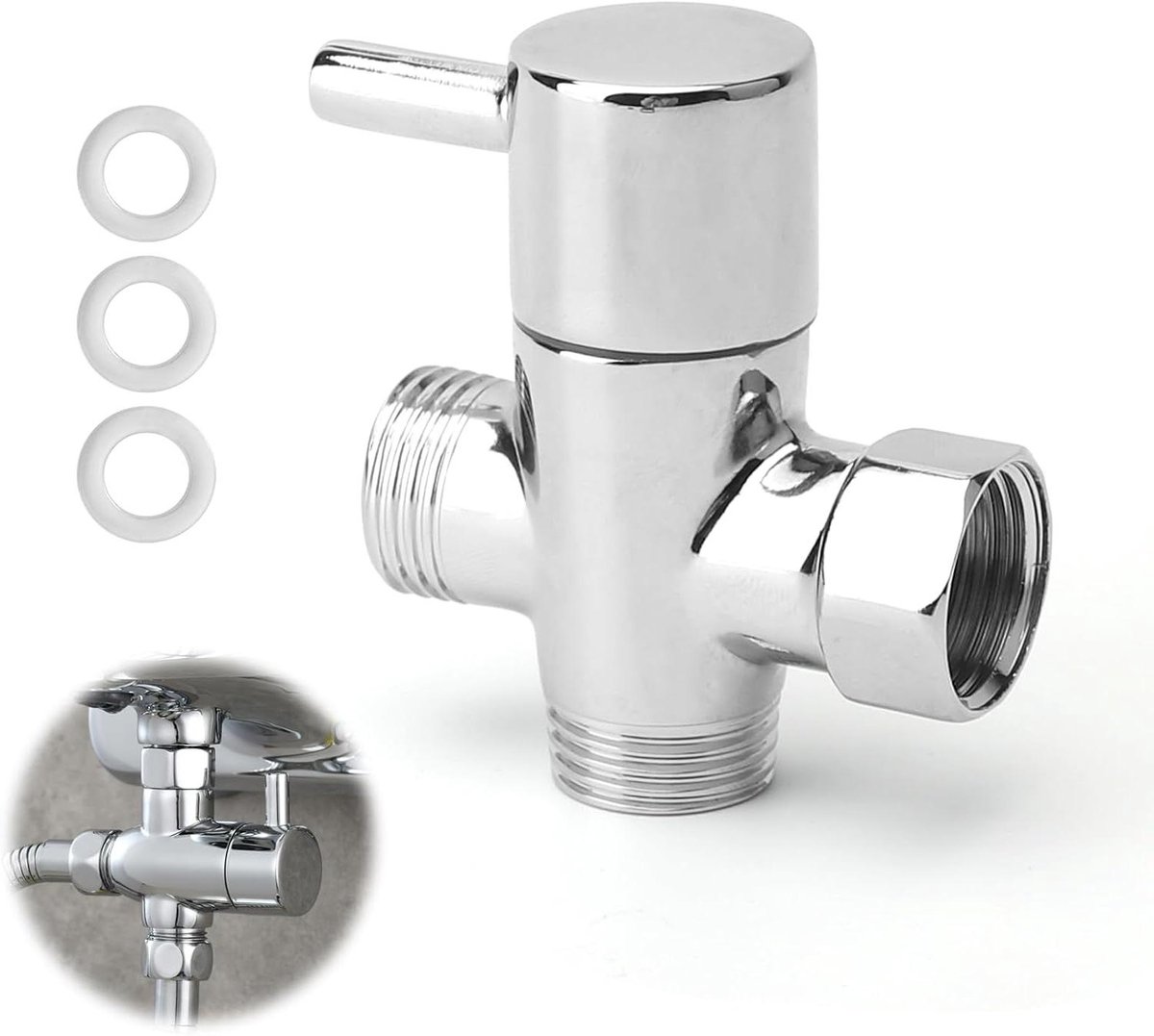 EGoods - 3-weg omschakelventiel T-stuk douche messing chroom G1/2 adapter zonnedouche reserveonderdelen