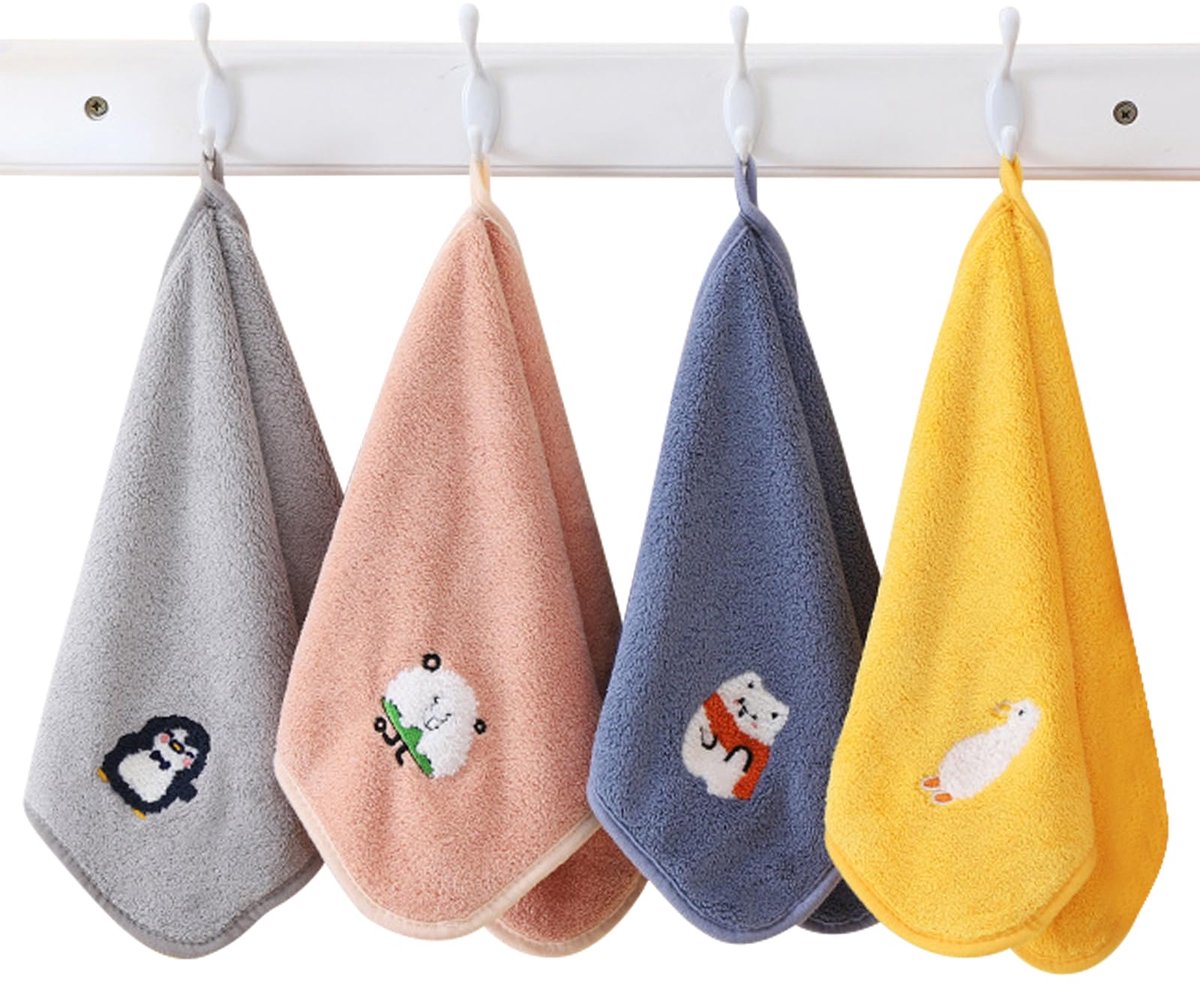 Unyqoos® Set van vier kleurrijke kinderwashandjes voor dagelijks gebruik en reizen