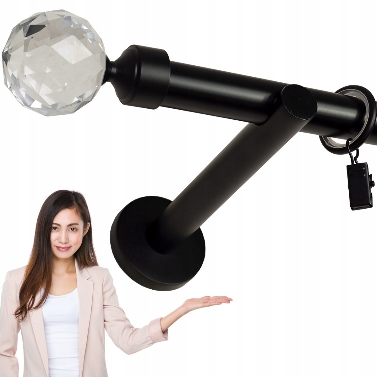 Zwarte Metalen Gordijnstang 280cm Fi 19mm met Stille Ringetjes
