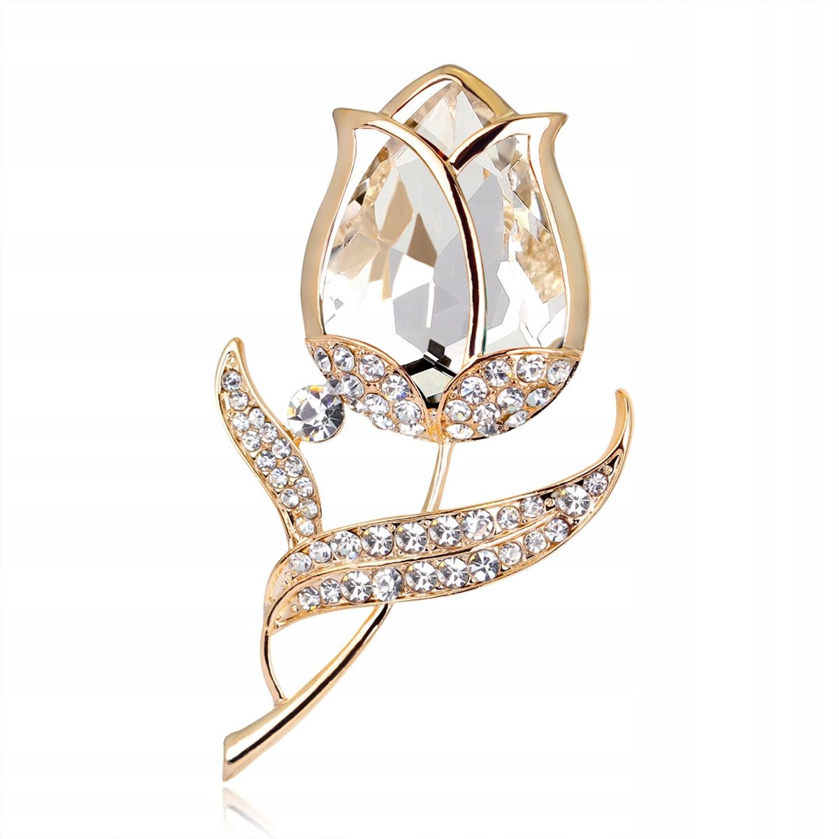 PINETS Gouden Roos Brosche met Zirkonia - Stijlvolle Dames Accessoire