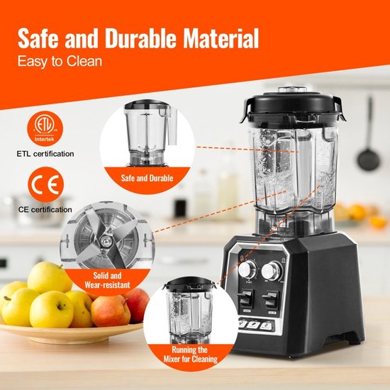 Power Blender - Professionele Keukenblender - 2200 W Motorvermogen - Glazen Kan - 3 Functies - Smoothies, Shakes & IJs Vergruizen - Zwart — afbeelding 4