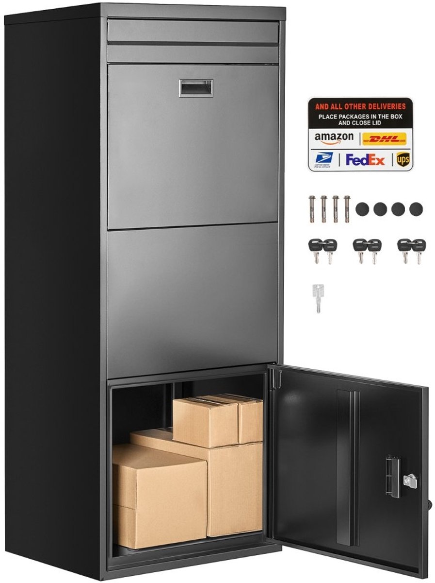 Pakketbrievenbus - Pakketbox Staand - Met Slot - Gegalvaniseerd Staal - Antidiefstal - Weerbestendig - 119,8 x 50 x 36 cm - Zwart
