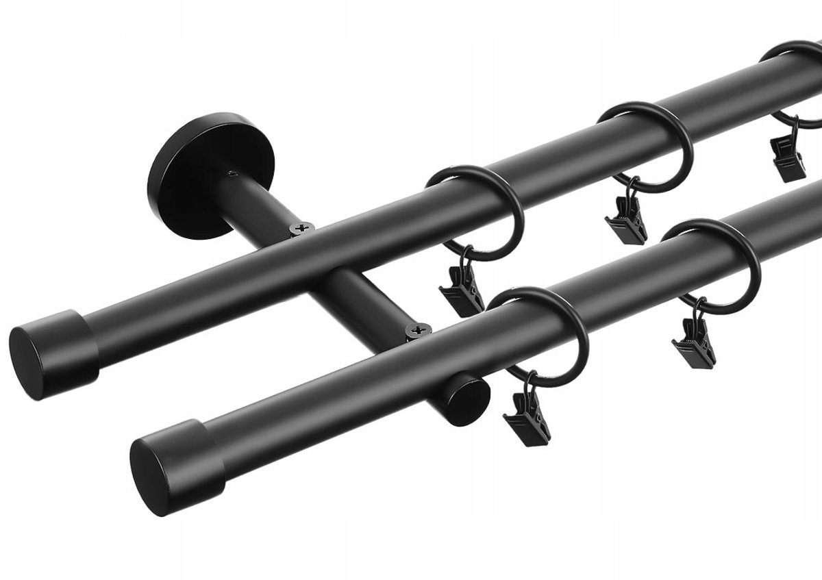 Dubbele Metalen Gordijnroede LOFT 19mm - 290cm Mat Zwart