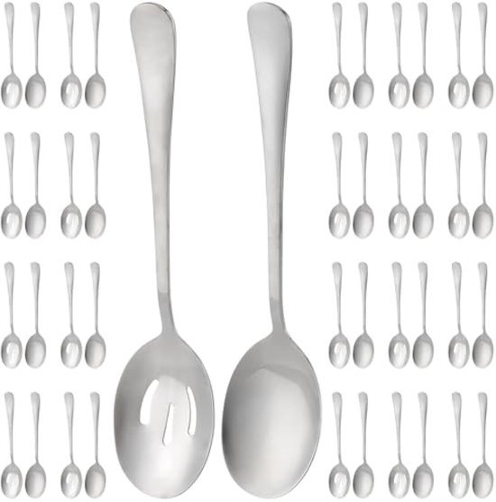 Set de 20 cuillères de service : 10 cuillères de service et 10 cuillères à égoutter. Ustensiles en acier inoxydable de 22 x Cm. Grandes cuillères à soupe pour la Cuisine, les Fête , les banquets et les buffets — pour un usage quotidien.