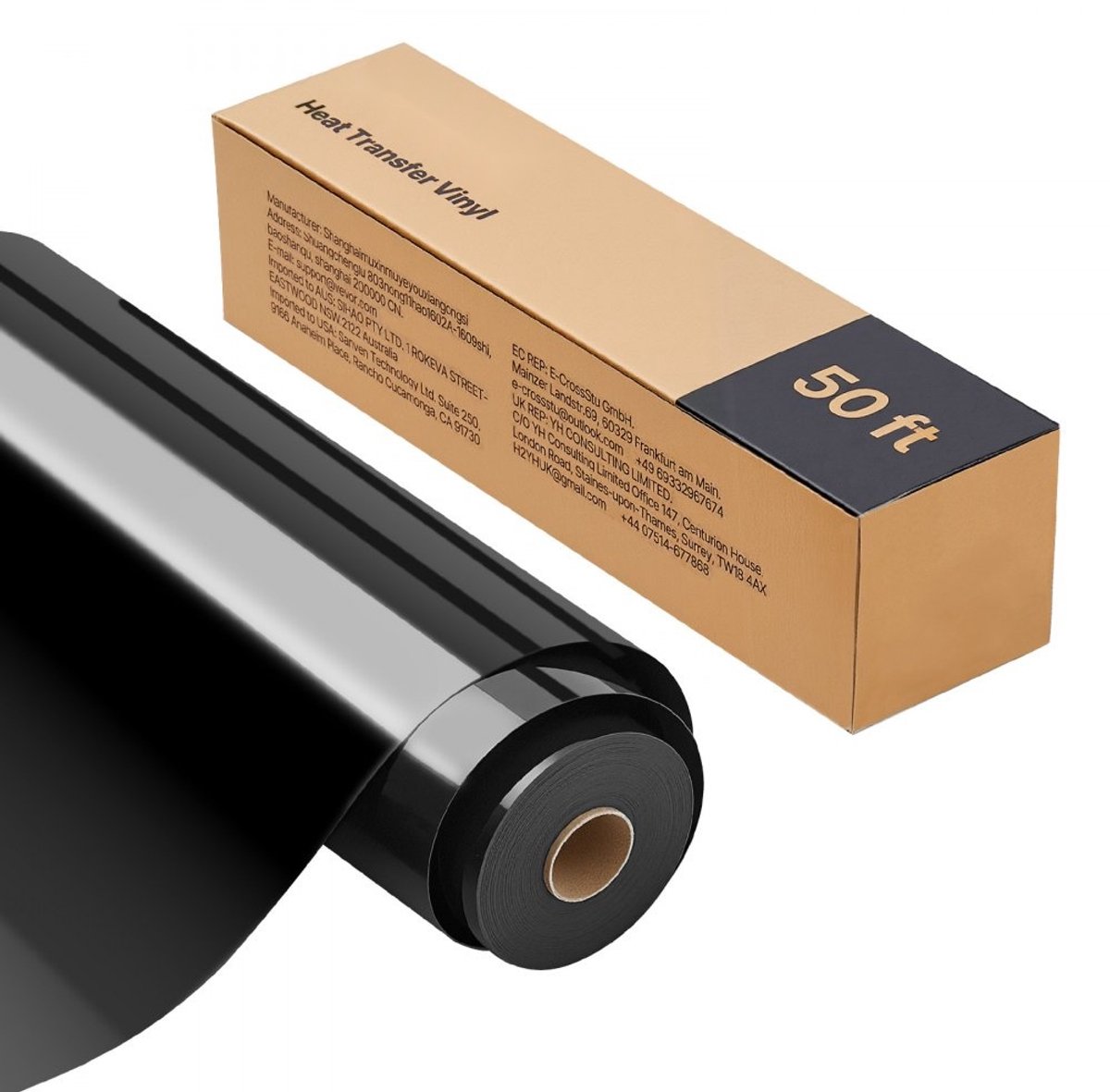HTV Strijkfolie - Strijkvinyl Rol - 30,48 cm x 15,24 m - Glanzend - Compatibel met snijmachines en snijplotters - Voor T-shirts, kussens en hoeden - Zwart