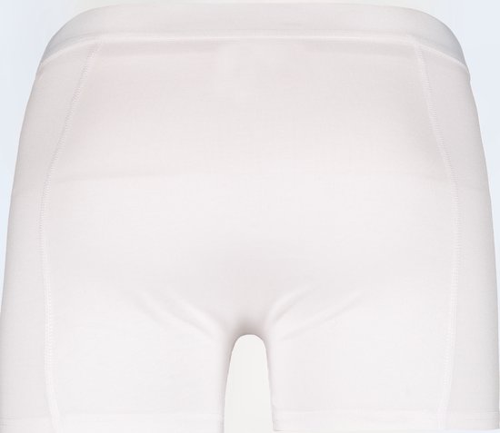 Achterkant van een witte Slater boxershort met een witte elastische tailleband en platte naden.