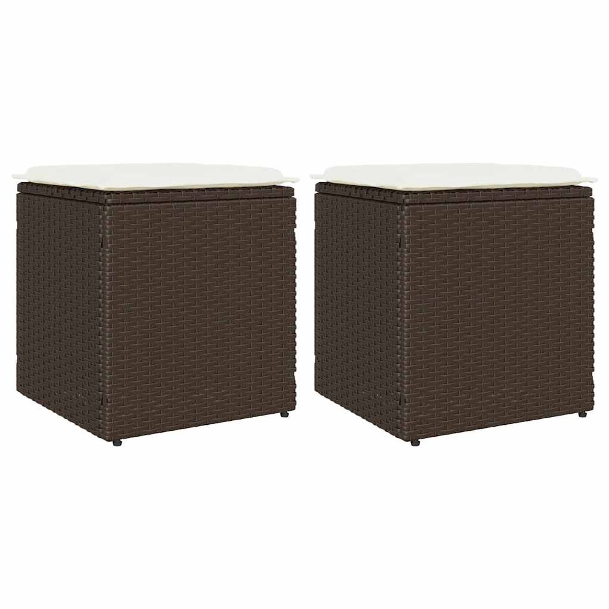 vidaXL Tuinkrukken - met - kussens - 2 - st - 40x40x43 - cm - poly - rattan - bruin