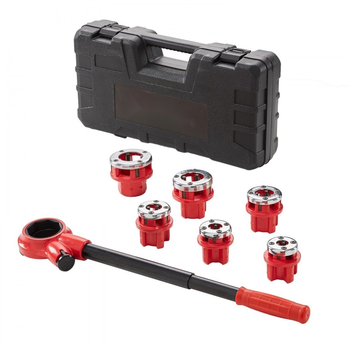 Pijpdraadsnijset - Draadsnijgereedschap NPT - Bereik 0,64–3,18 cm - Set 6-Delig - Snijkoppen 9SiCr - In Koffer - Voor Loodgieterij