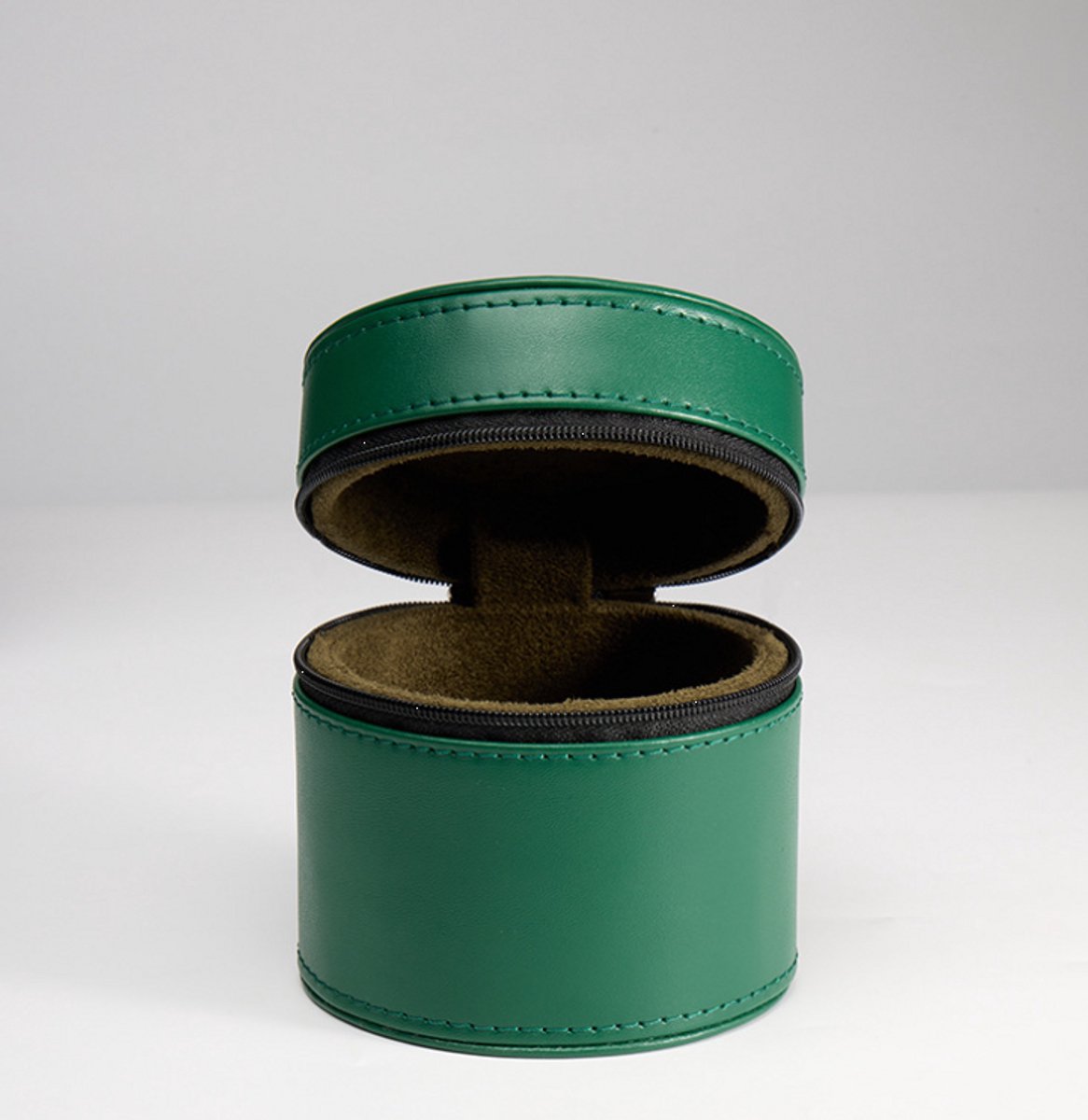 Creatieve ronde horlogebox met klep en rits van PU-leer - groen