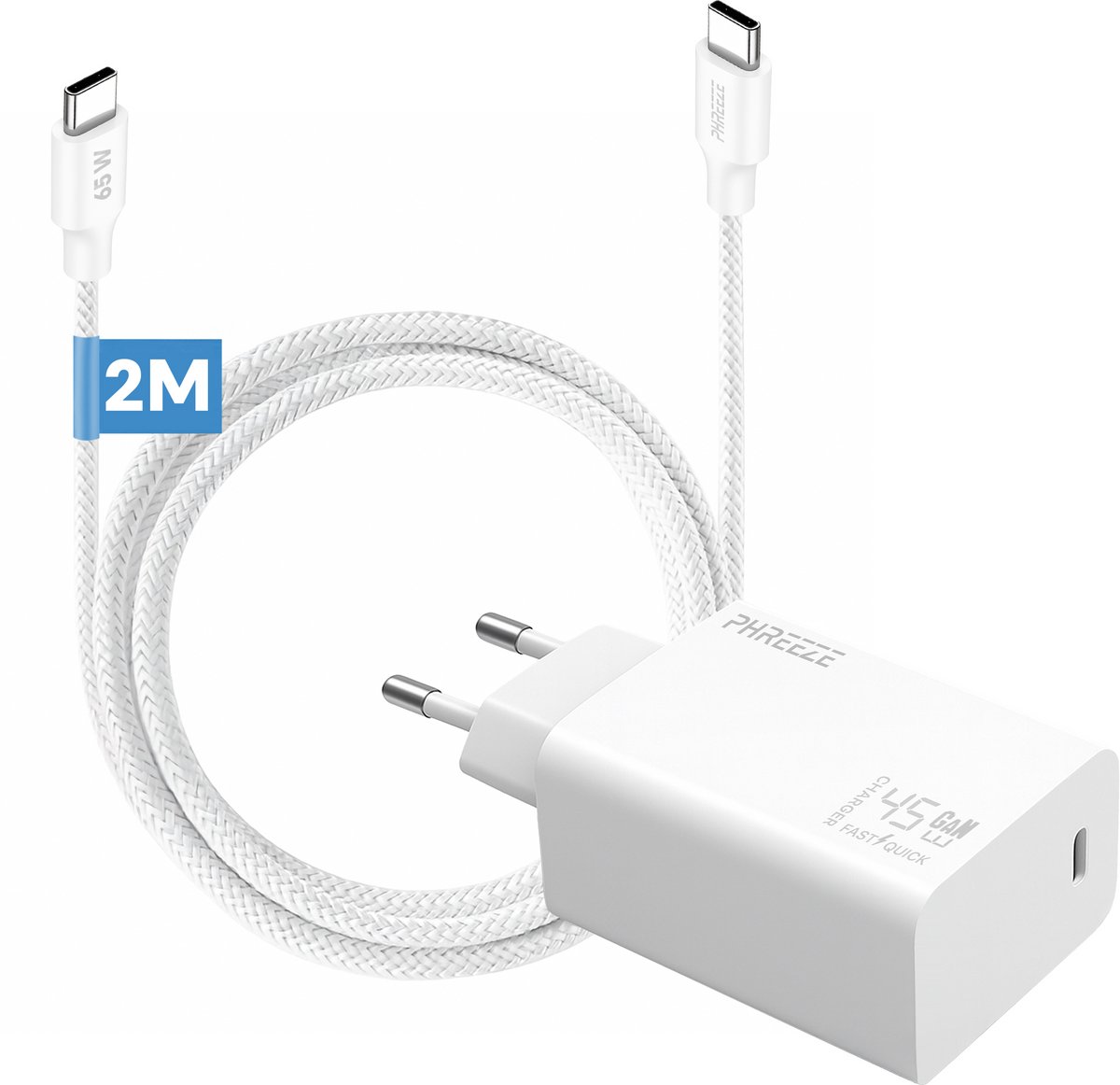 Phreeze usb C oplader 45 W - Fast charger - PPS oplader met kabel 2 meter