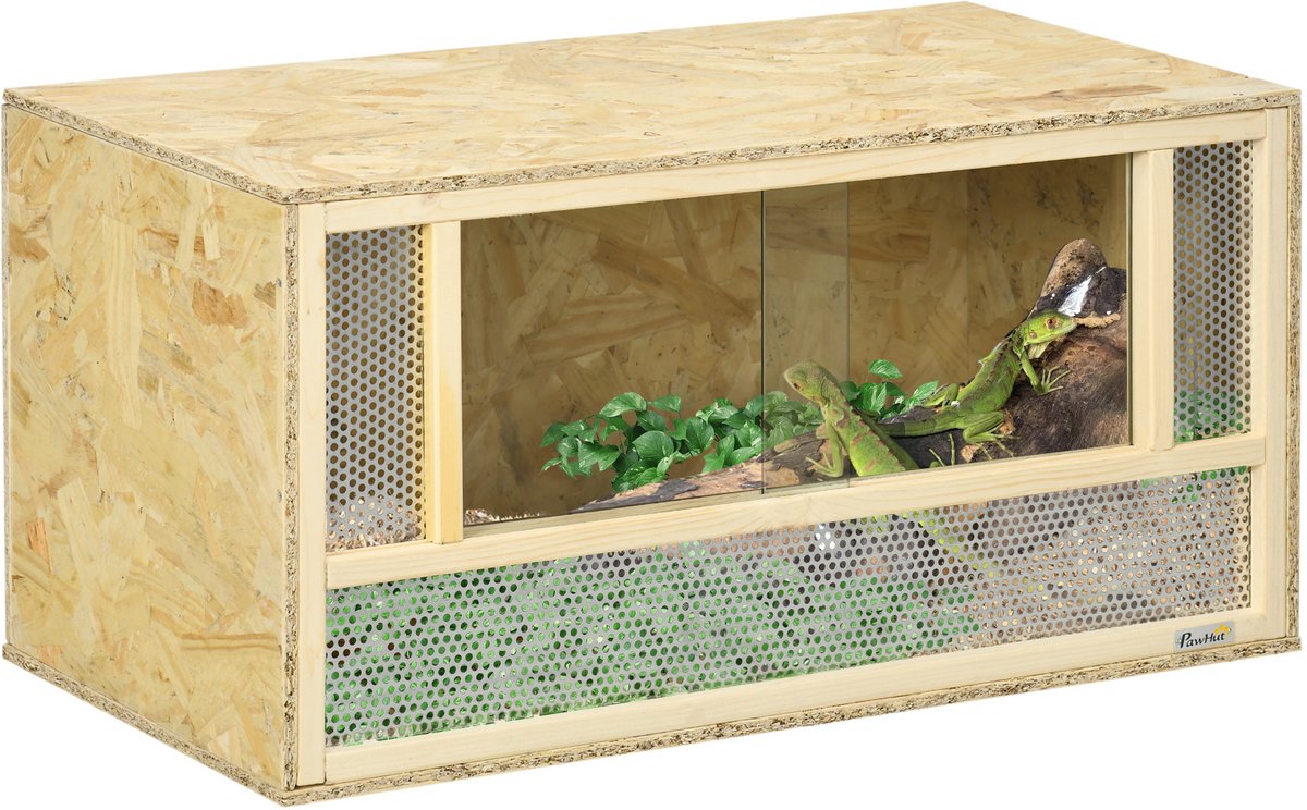 PawHut Reptielenbox - 80x40x40cm - Natuurlijk hout