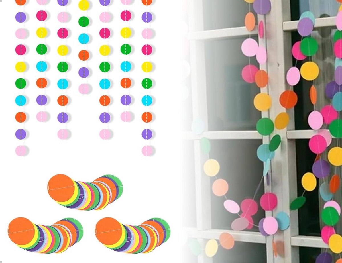 EGoods - Papieren slinger 9 meter lang voor verjaardagsdecoratie binnen en buiten - cirkelvormige punten - hangende luchtslangen - carnaval Valentijnsdag bruiloft feest.