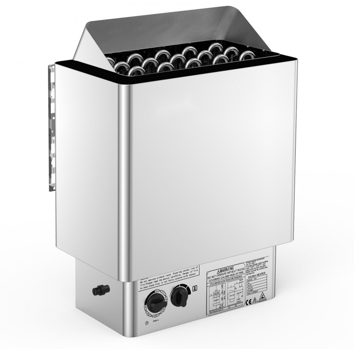 Elektrische Saunakachel - Wandmodel 9 kW - Spanning 380-415 V - RVS - Voor 9-13 m³ - Thermostaat & Timer - Inclusief 20 kg saunastenen
