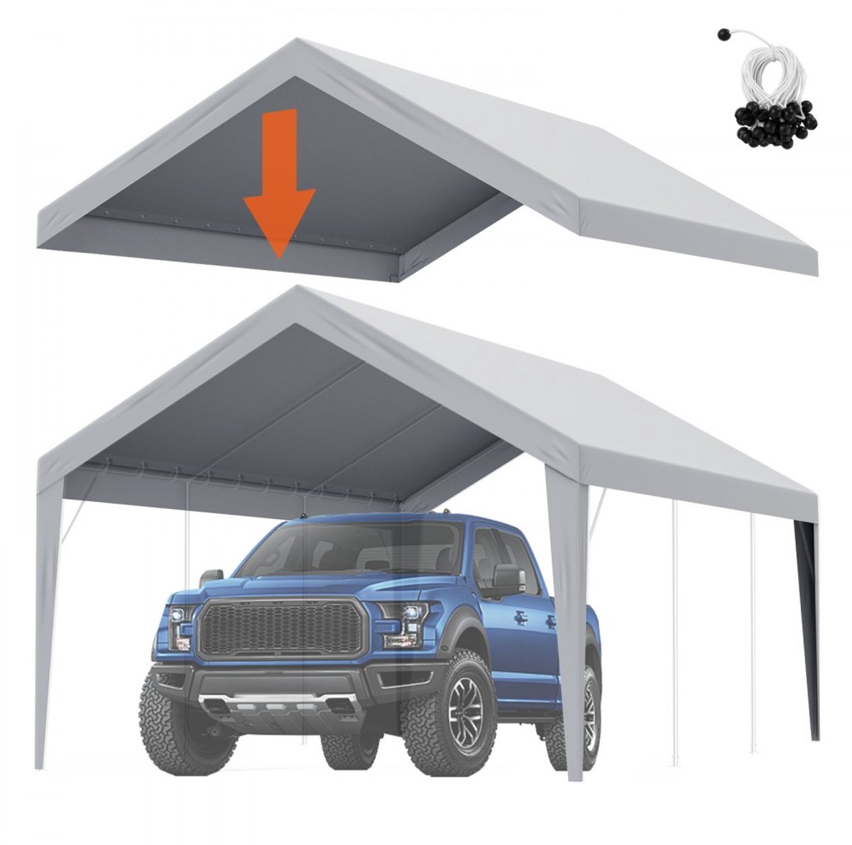 Garagetent/Carport Dakzeil - Vervangingsdoek 3,6 x 6 m - Waterdicht - UV-bestendig - Eenvo