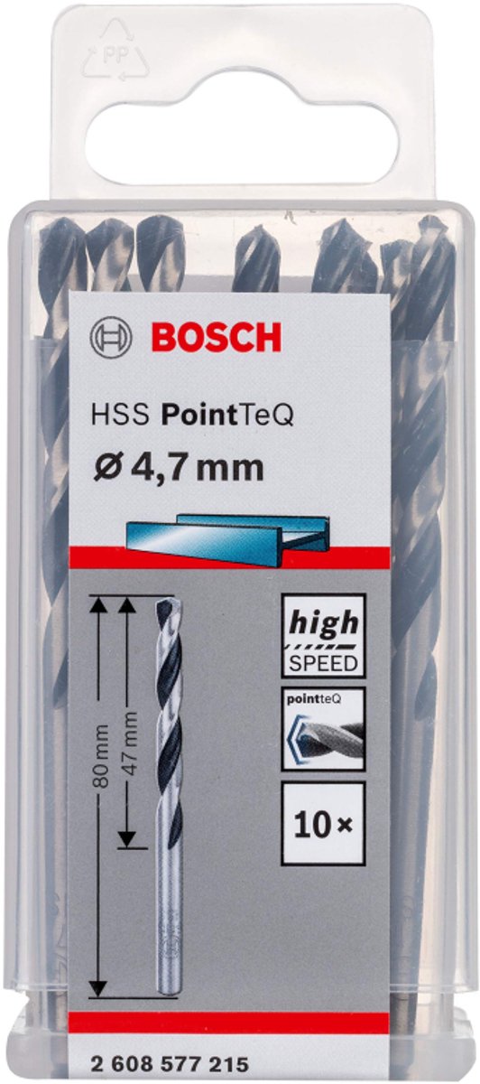 Bosch 10x HSS PointTeQ DIN 338 4,7 x 47 x 80 mm - 2608577215