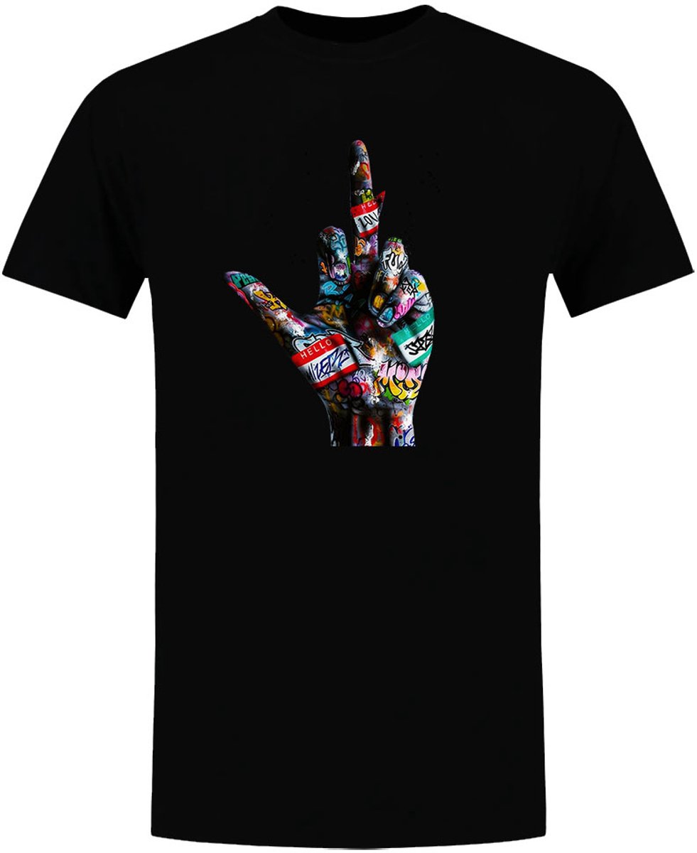 Middelvinger Heren T-shirt - Middel Vinger - Verf - Graffiti- shirt