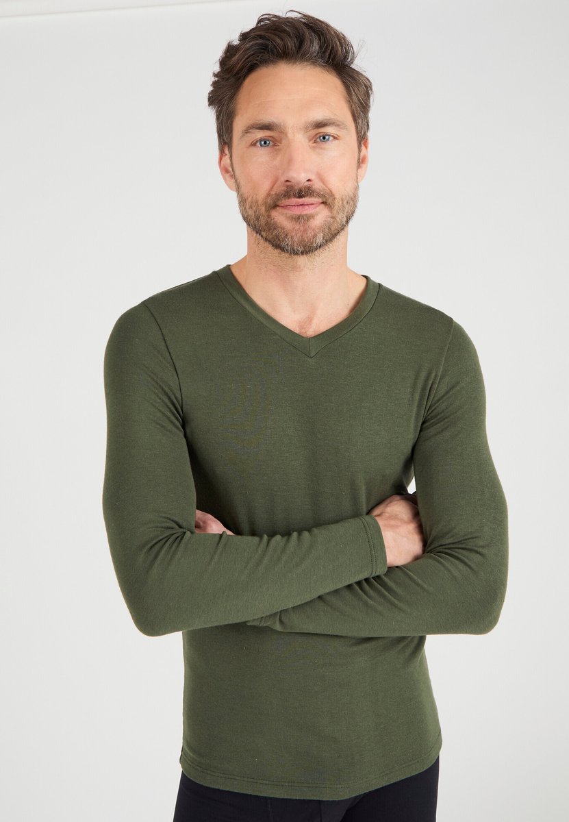 Damart - T-shirt met V-hals en lange mouwen fijn ribgebreid Thermolactyl Sensitive - Heren - Groen - (94-101) M