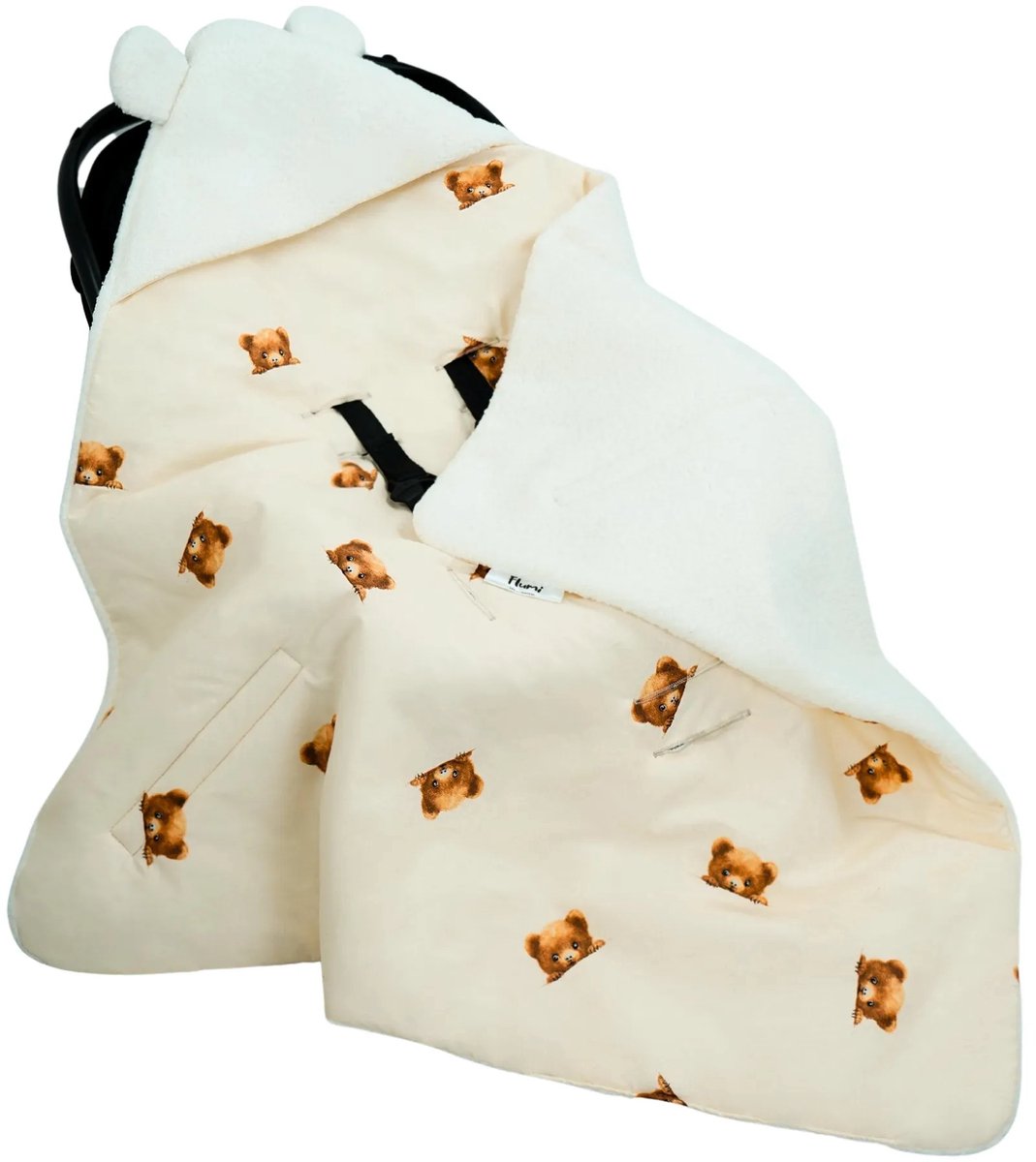 Flumi - baby wikkeldeken - voor autostoel en reiswieg - warm en comfortabel - crèmekleurig met beren