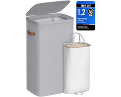 Wasmand, 100 L wasmand, met deksel en handgrepen, verwijderbare voering, eenvoudige montage, 42 x 32 x 75 cm, duifgrijs LCB811GD01