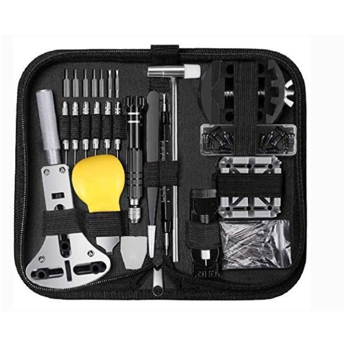 Horlogegereedschapset - 153-delige Professionele Set - Verstelbare Grootte En Batterijverwisselaar - 1 Set - Voor Meeste Horloges Zwart