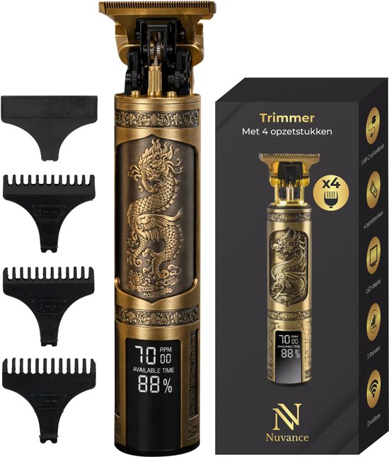 Nuvance - Tondeuse Mannen - LED Display - Incl Opzetstukken - Baardtrimmer en Haartrimmer Mannen - Usb C Oplaadbaar