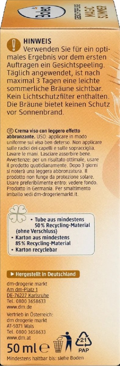 Balea Magic Summer Zelfbruiner gezicht - Gezichtsbruiner creme - Gelaatsbruiner - Lichte tot medium huiteint - 50 ml – foto 5
