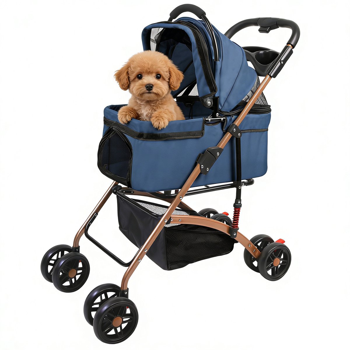 PIPIPOXER-Hondenwagen Opvouwbare hondenbuggy voor honden en katten tot 20 kg met opbergmand Buggy, blauw