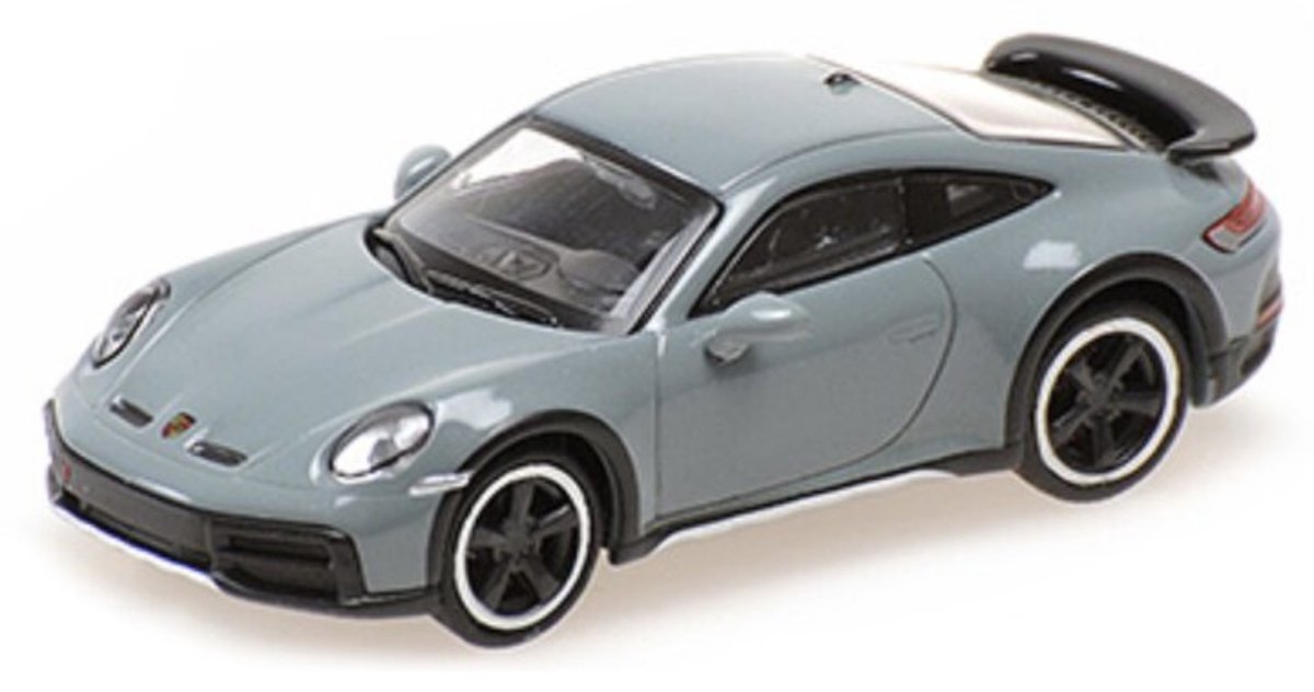 Minichamps Modelauto - Porsche 911 - grijs/groen - 6 x 2 x 2 cm - schaalmodel
