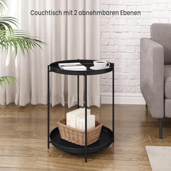 Spetebo Metalen bijzettafel met houten tafelblad - 39 x 39 x 36 cm - Salontafel, Sofatafel, Tafel